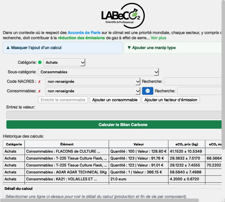 Formulaire d'ajout d'un calcul